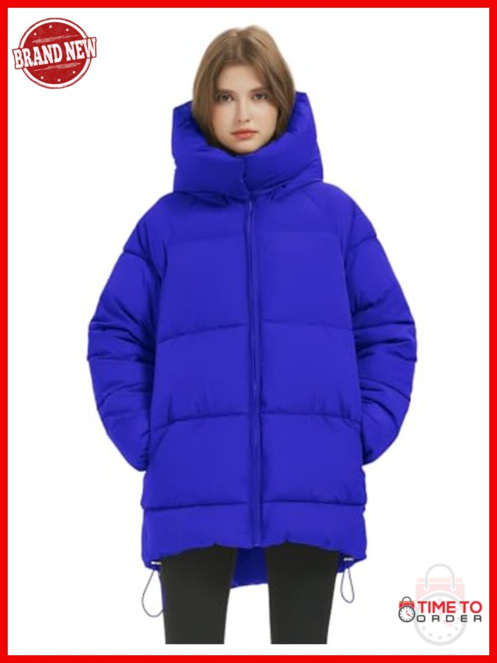 Hooded Quilted Puffer Jacket Mid-Length Padded Warm Winter Heavyweight Coat - Picture 2 of 6